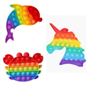3 Pack Lot of Rainbow Dolphin Crab & Unicorn Push Pop Bubble Fidget Sensory Toys